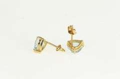 14K Yellow Gold Blue Topaz Trillion Solitaire Vintage Stud Earrings