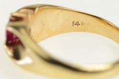 14K Yellow Gold Vintage Syn. Ruby Gypsy Set Statement Ring