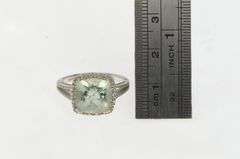 10K White Gold Cushion Prasiolite Diamond Halo Statement Ring