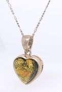 Vintage 925 Sterling Silver Heart Shaped Amber Pendant on Figaro Chain Necklace