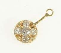 14K Yellow Gold Diamond Round Cluster Vintage Drop Charm/Pendant
