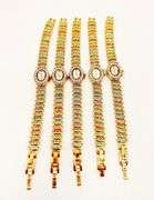 GROUP LOT OF 5x MATCHING 14KT YELLOW GOLD PLATED GENEVA WATCHES WITH GEMSTONES.