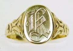 Antique 10K Gold Signet Ring - Initial K, Size 9.5