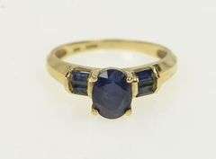 10K Yellow Gold Oval Natural Sapphire Vintage Classic Statement Ring
