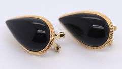 Chic 14kt YG Black Onyx Pear Shaped Earrings