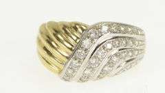 18K Yellow Gold Wavy Diamond Scalloped Statement Band Ring