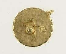 14K Yellow Gold Golf Motif Ball Golfer Vintage Sport Charm/Pendant