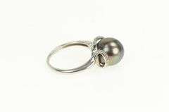 14K White Gold Tahitian Pearl Diamond Freeform Statement Ring