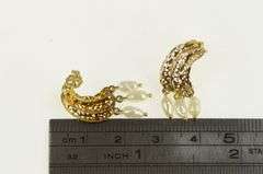14K Yellow Gold Pearl Fringe Tassel Curved Filigree Vintage Earrings
