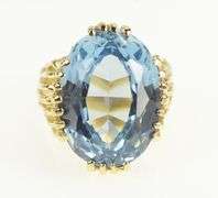 14K Yellow Gold Oval Blue Topaz Ornate Vintage Cocktail Ring