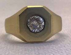 SIMPLE YET ELEGANT 14K MATTE YELLOW GOLD SOLITAIRE DIAMOND MEN’S RING