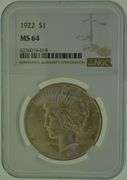1922 Peace Silver Dollar $1 NGC MS64