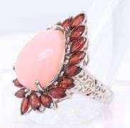 925 Sterling Silver Pear Shape Opal With Garnet Ring