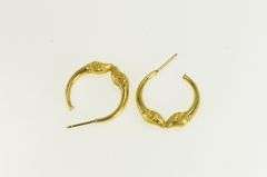 18K Yellow Gold Aries Zodiac Sign Ram Ornate Vintage Hoop Earrings