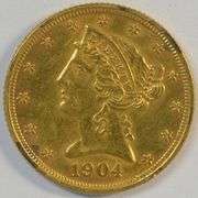 Fully struck Choice BU 1904 US $5 Liberty Gold Piece