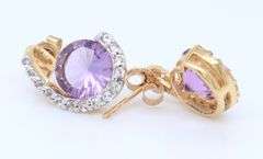 Set of Yellow Gold Amethyst and Diamond Pendant on Chain with Matching Earrings