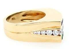 Krypell 0.45ctw Diamond Emerald and Sapphire Triple Row Ring in 18K