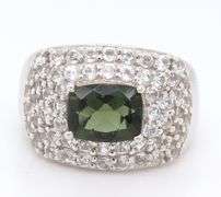 Sterling Silver Dark Green Quartz Crystal Pave Ring