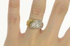 18K Yellow Gold Wavy Diamond Scalloped Statement Band Ring