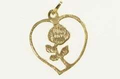 14K Yellow Gold Diamond Cut Heart Rose Flower Romantic Charm/Pendant