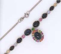 925 Sterling Silver Black Onyx  and Multi Color Stone Necklace