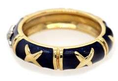 Hidalgo 0.05ctw Diamond Blue X Enamel Band Ring in 18K