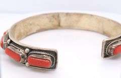 Vintage 925 Sterling Silver Coral Cuff Bangle