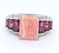 925 Sterling Silver Rose Quartz And Garnet Ring