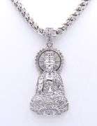 What an Incredible 18kt White Gold Diamond Buddha on Heavy Wheat Gold Chain Necklace