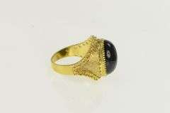18K Yellow Gold Oval Black Onyx Cabochon Ornate Vintage Ring