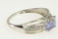 10K White Gold Three Stone Tanzanite Diamond Vintage Ring
