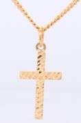 Handsome Yellow Gold Mini Cross Pendant on Curb Chain