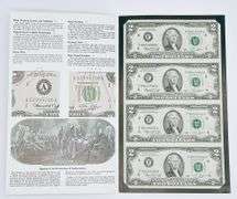 Uncut Currency Sheet 4 x $2 1976 UNC