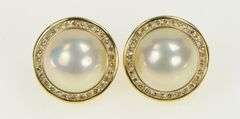 14K Yellow Gold 1.60 Ctw Diamond 14mm Pearl French Clip Earrings