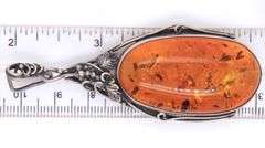 Art Deco 925 Sterling Silver Amber Pendant