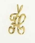 14K Yellow Gold H Monogram Name Initial Letter Classic Pendant