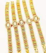 GROUP LOT OF 5x MATCHING 14KT YELLOW GOLD PLATED GENEVA WATCHES WITH GEMSTONES.