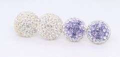 Sterling Silver Two Pair Of Crystal Round Earrings Studs