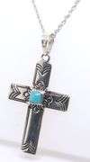 Seed & Sage 925 Sterling Silver Signed Turquoise Cross Pendant on Chain