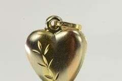 14K Yellow Gold Tri Tone Diamond Cut Puffy Heart Love Pendant