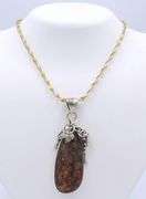 925 Sterling Silver Large Amber Pendant on Italian 2 Tone Rope Chain