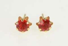 14K Yellow Gold Round Syn Ruby Vintage Solitaire Stud Earrings