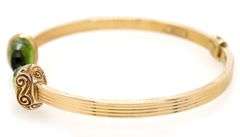 Italian Peridot End Cap Hinged Cuff Bracelet in 14K