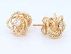 Gorgeous Yellow Gold Diamond Accent Love Knot Earrings