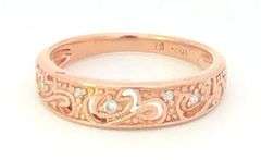 10K Rose Gold Diamond Ornate Scroll Design Wedding Band Ring