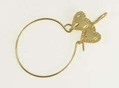 14K Yellow Gold Retro Two Hearts Charm Holder Loop Pendant