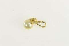 14K Yellow Gold Vintage Classic Pearl Leaf Accent Pendant