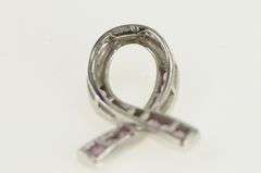 10K White Gold Princess Pink Topaz Ribbon Breast Cancer Charm/Pendant