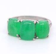 925 Sterling Silver Three Stone Jade Ring