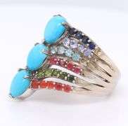 925 Sterling Silver Turquoise and Multi Color Stone Ring